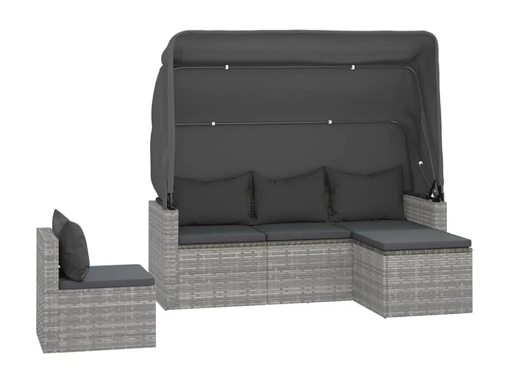 4 peças conjunto sofás de jardim com almofadões vime PE cinzento Clicnbuy