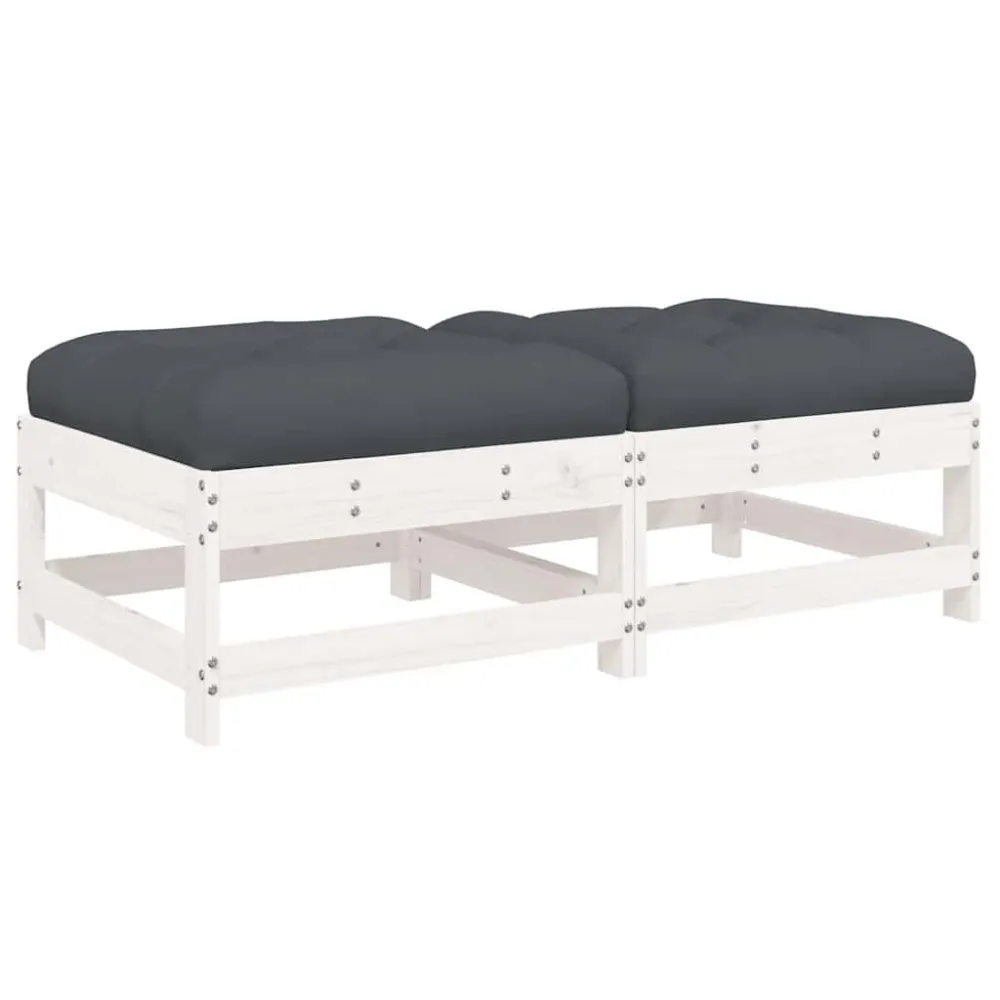 Apoios de pés para jardim com almofadões 2 pcs pinho maciço branco Dobrável e Portátil