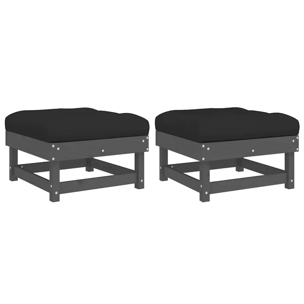 Apoios de pés para jardim com almofadões 2 pcs pinho maciço cinza | Montagem Fácil e Rápida