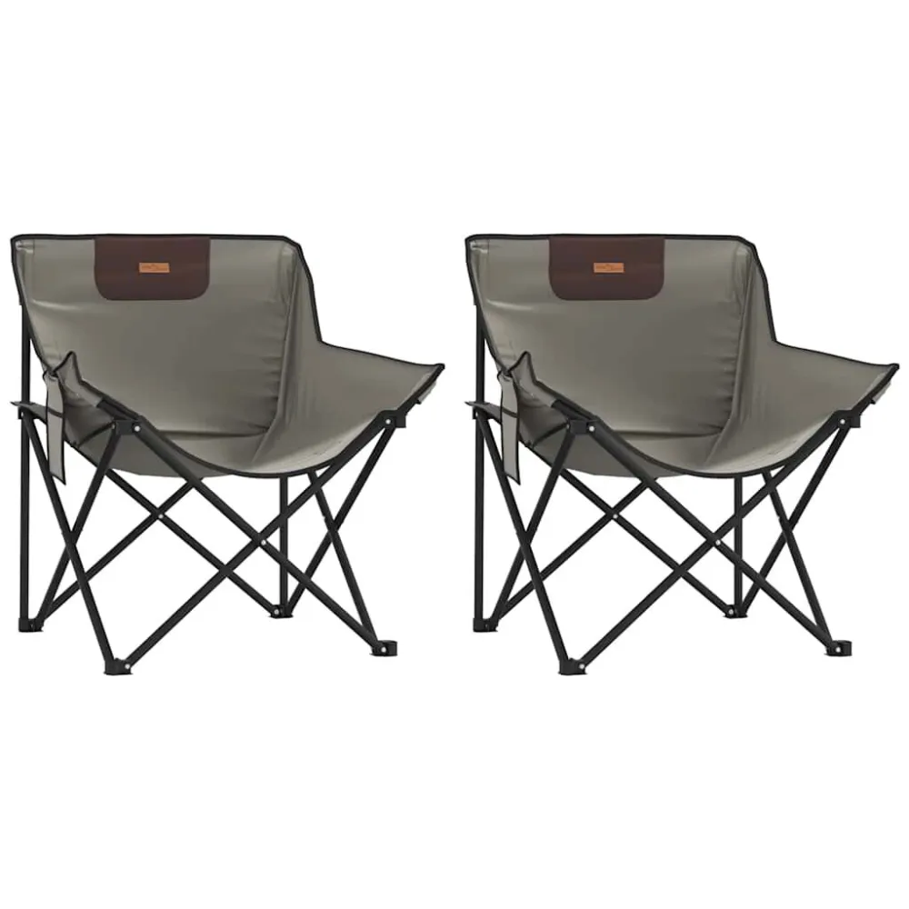 Banco de Jardim Cadeiras de campismo com bolso dobráveis 2 pcs cinzento