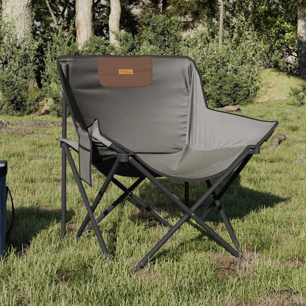 Banco de Jardim Cadeiras de campismo com bolso dobráveis 2 pcs cinzento