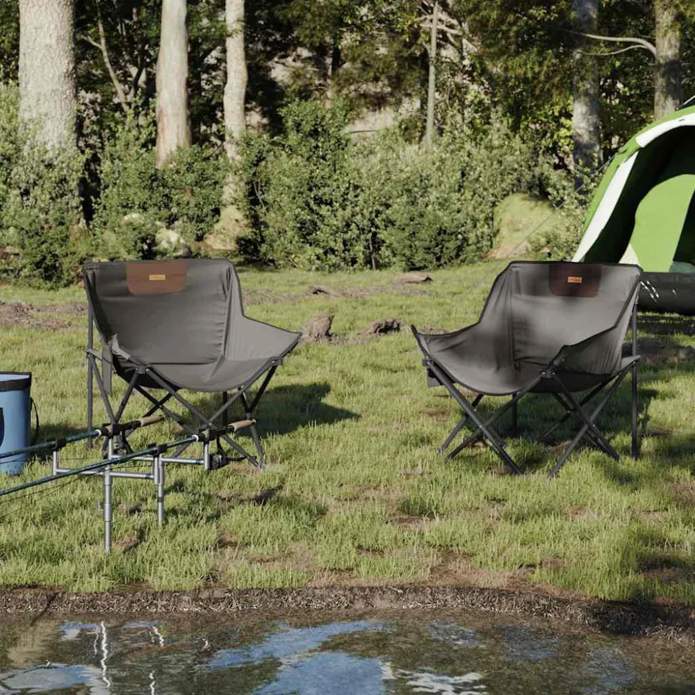 Banco de Jardim Cadeiras de campismo com bolso dobráveis 2 pcs cinzento