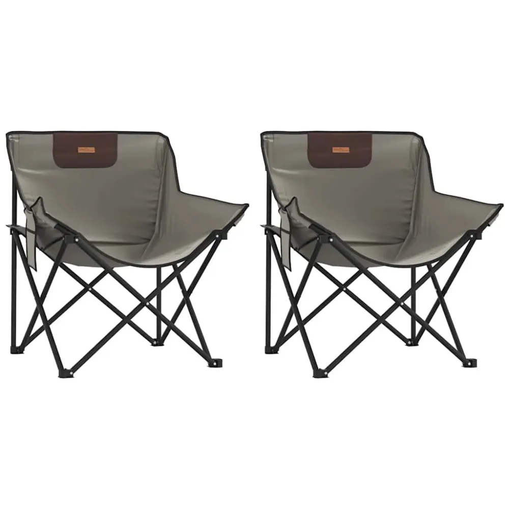 Banco de Jardim Cadeiras de campismo com bolso dobráveis 2 pcs cinzento