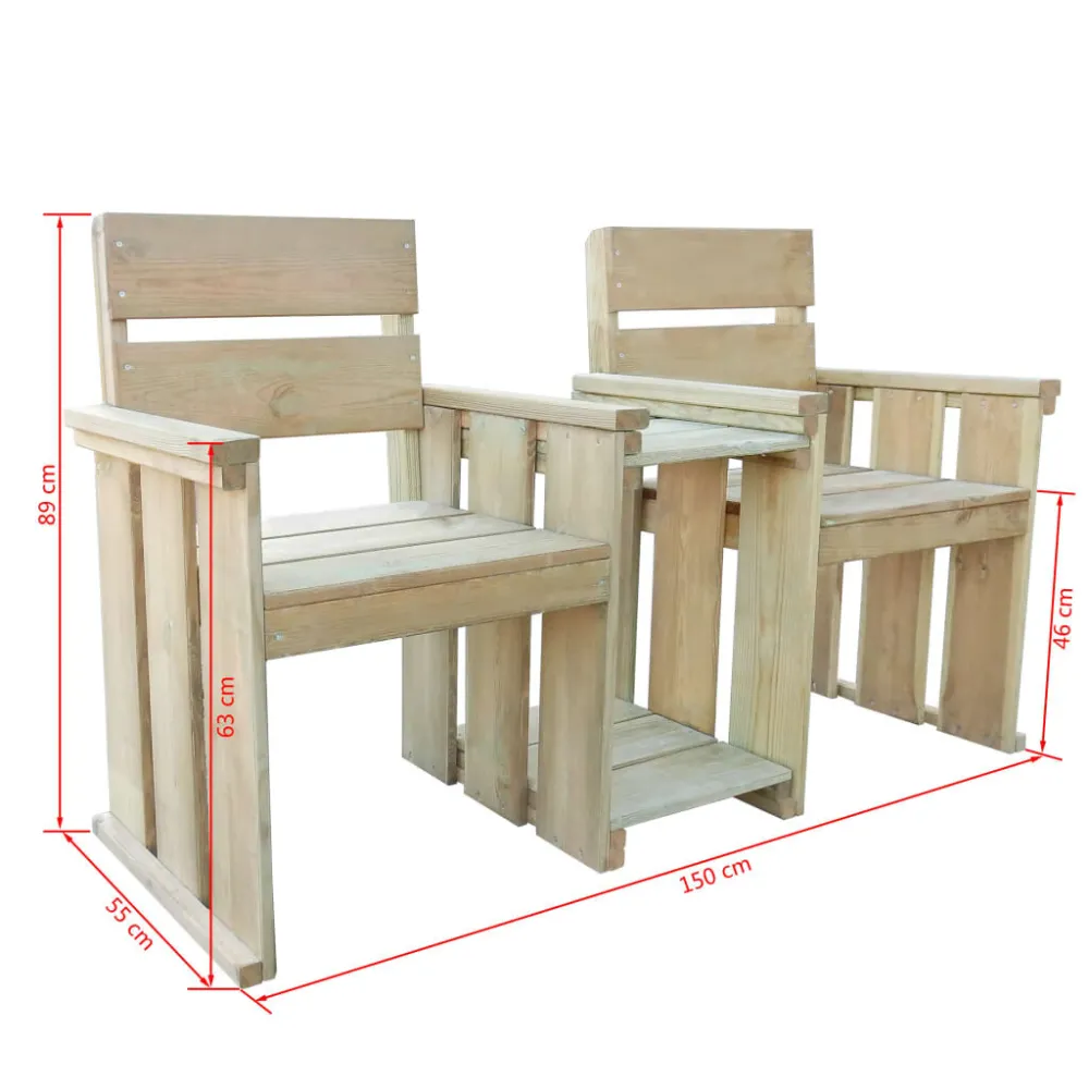 Banco de jardim com 2 lugares 150 cm pinho impregnado | Resistente à Chuva | Confortável