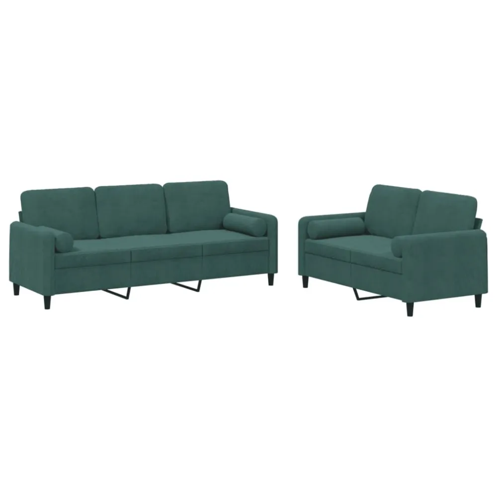 Banco de Jardim 2 pcs conjunto de sofás com almofadas veludo verde-escuro