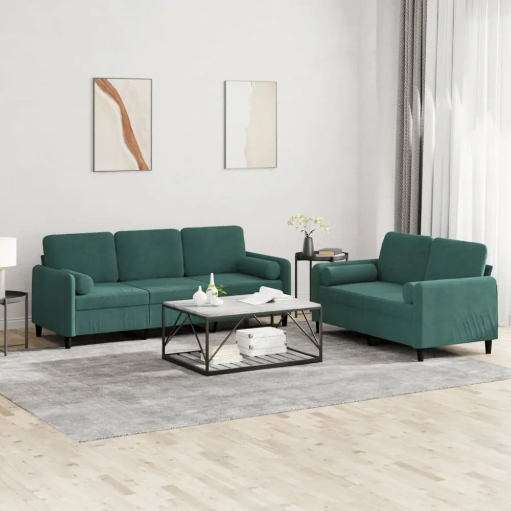 Banco de Jardim 2 pcs conjunto de sofás com almofadas veludo verde-escuro