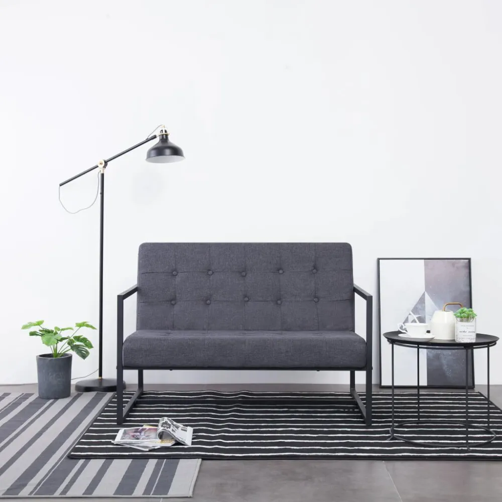 Banco de Jardim Sofá de 2 lugares com apoio braços ço + tecido cinzento-escuro