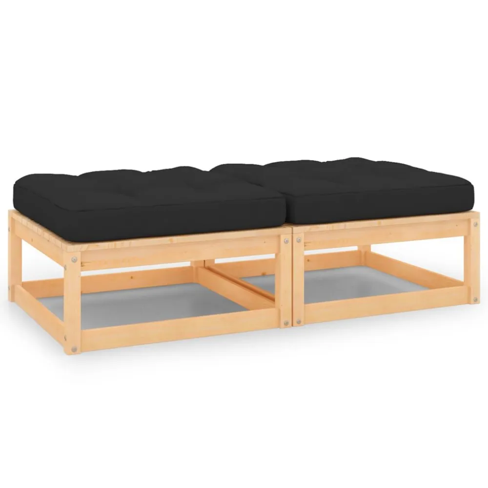 Banco de Madeira para Apoio de pés para jardim com almofadões 2 pcs pinho maciço