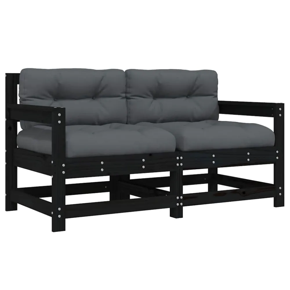Banco de Madeira para Cadeiras de jardim com almofadões 2 pcs pinho maciço preto