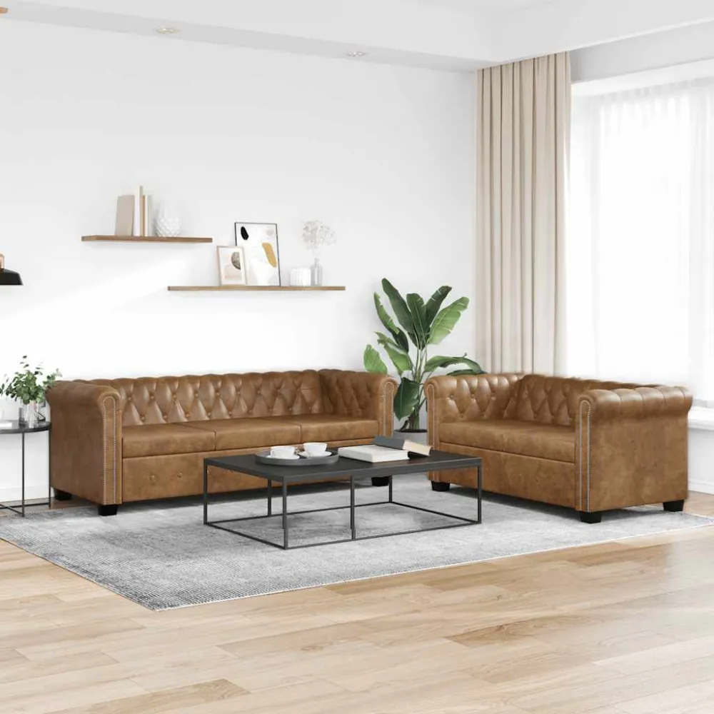 Banco de Madeira para Conjunto de sofás de 2 + 3 lugares, Chesterfield, castanho