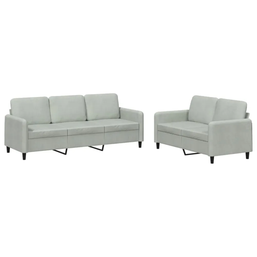 Banco de Madeira para 2 pcs conjunto de sofás veludo cinzento-claro