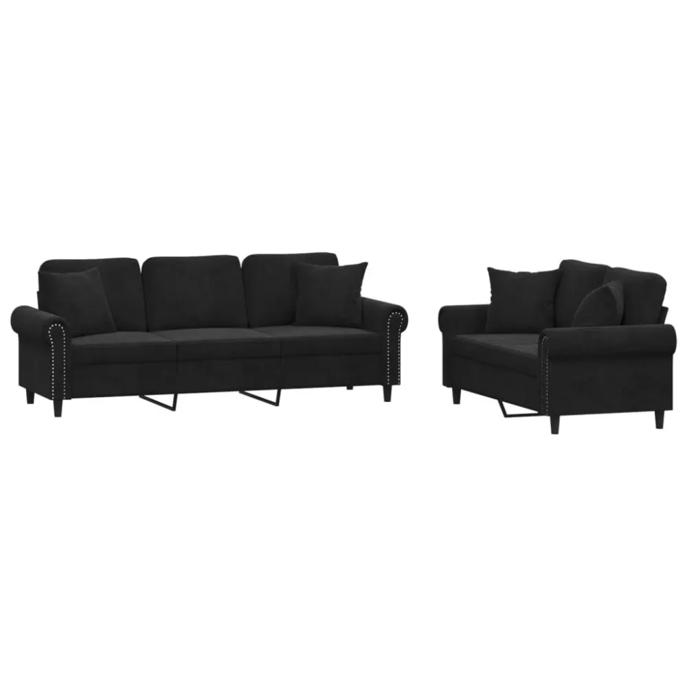 Banco de Madeira para 2 pcs conjunto de sofás com almofadas veludo preto