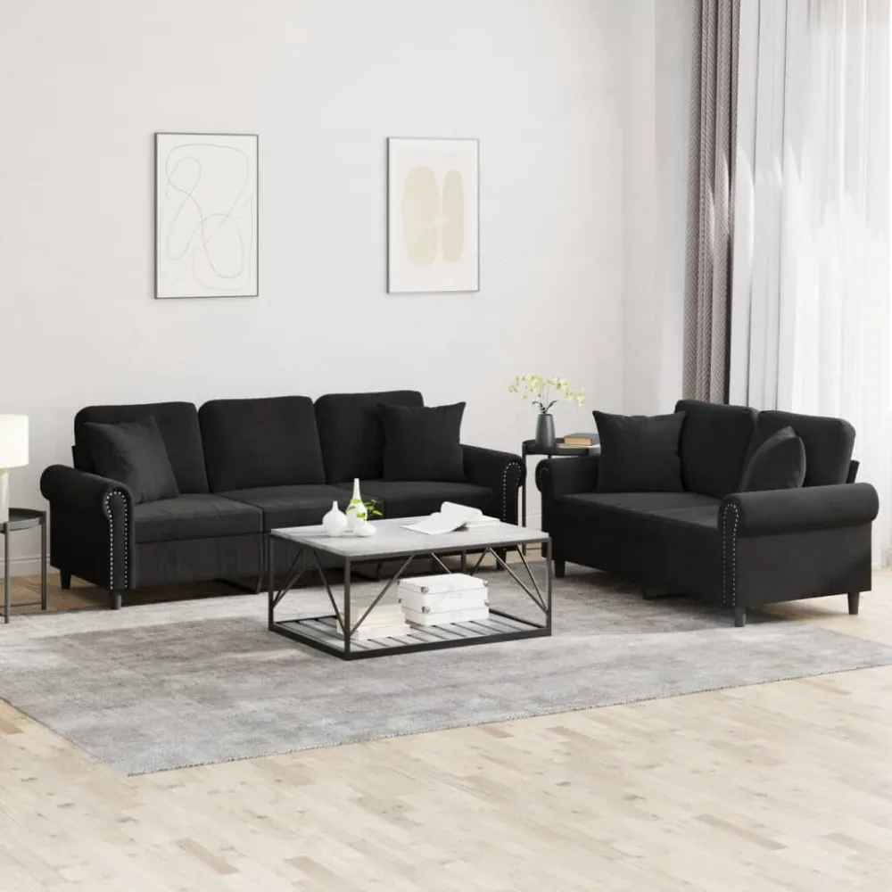 Banco de Madeira para 2 pcs conjunto de sofás com almofadas veludo preto