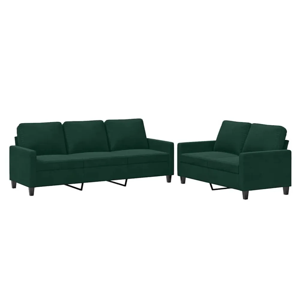 Banco de Madeira para 2 pcs conjunto de sofás com almofadões veludo verde-escuro