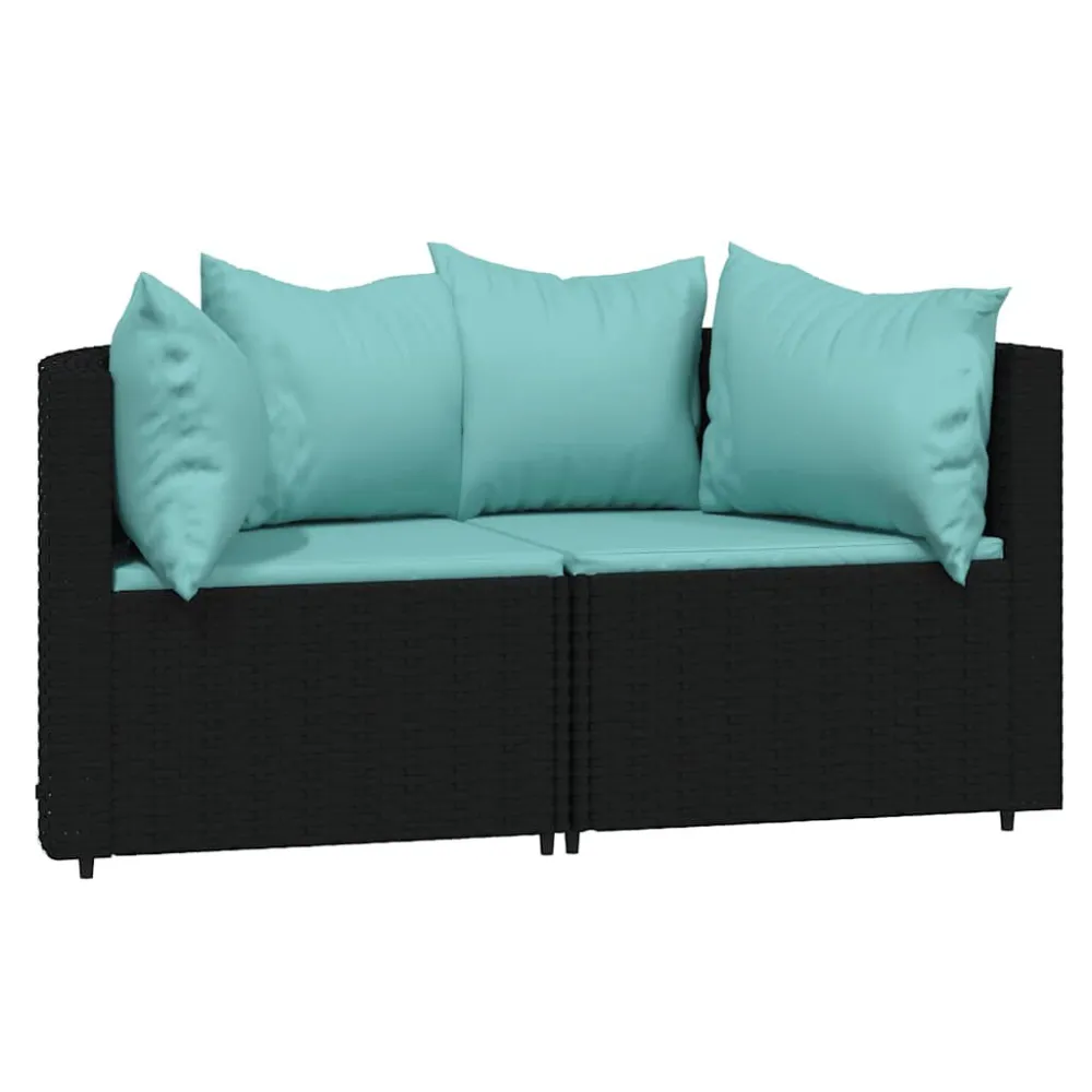 Banco de Madeira para Sofás de canto para jardim com almofadões 2 pcs vime PE preto
