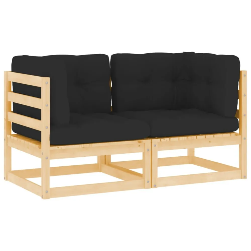 Banco de Madeira para Sofás de canto para jardim 2 pcs com almofadões pinho maciço