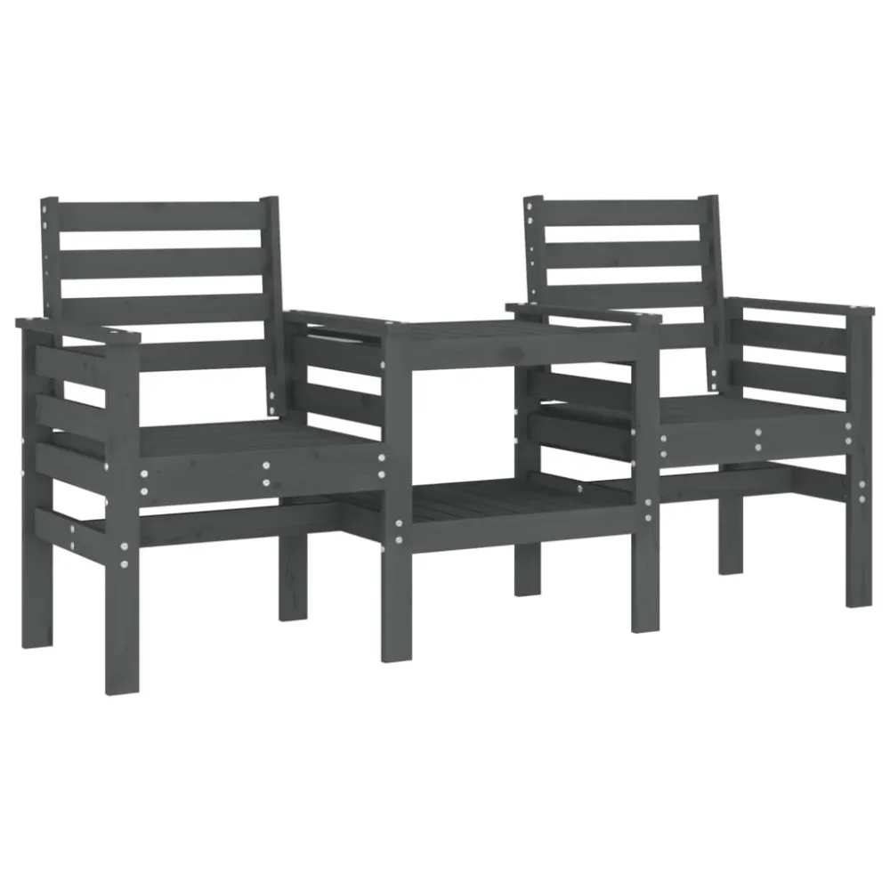 Cadeira de Balanço Banco de jardim 2 lugares com mesa pinho maciço cinzento