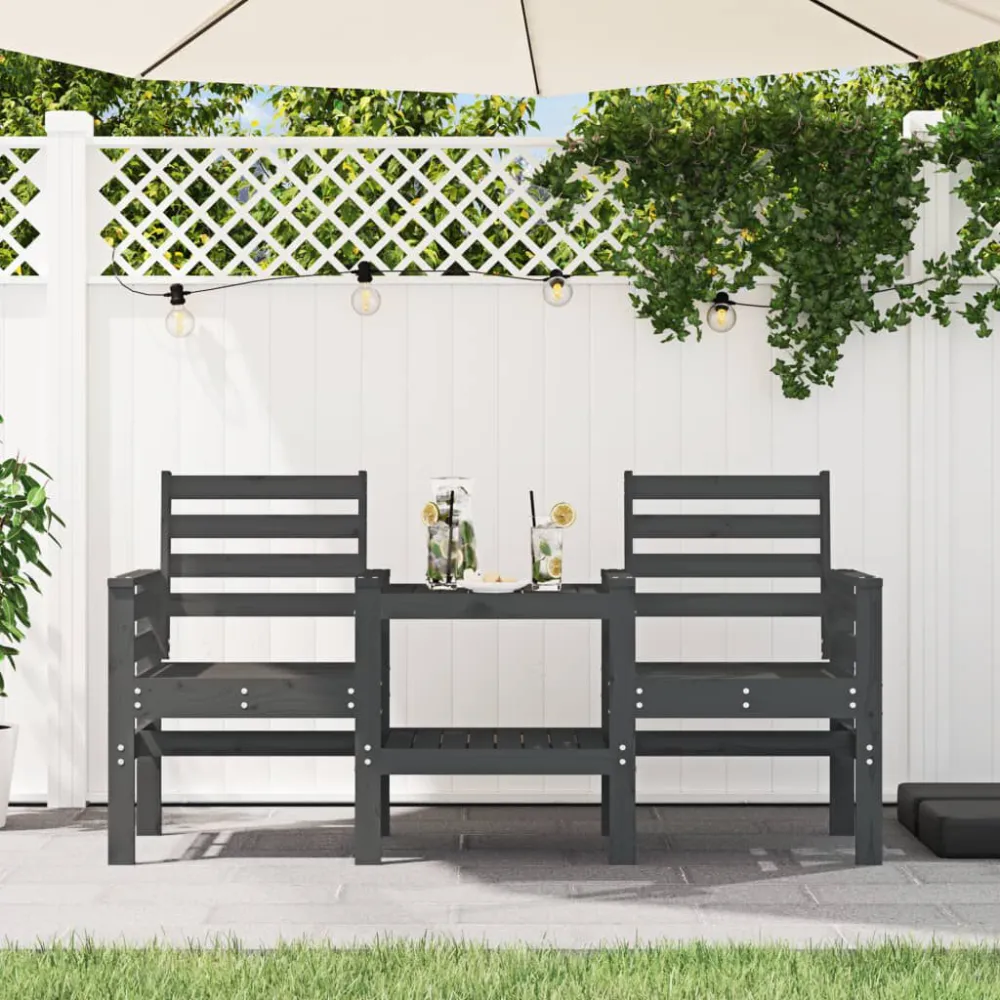 Cadeira de Balanço Banco de jardim 2 lugares com mesa pinho maciço cinzento