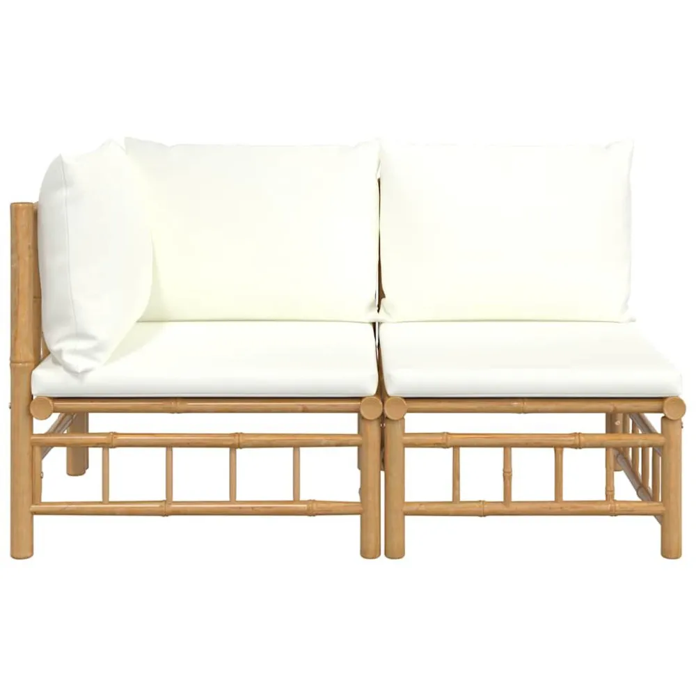 Cadeira de Balanço 2 pcs conjunto lounge de jardim bambu com almofadões branco nata