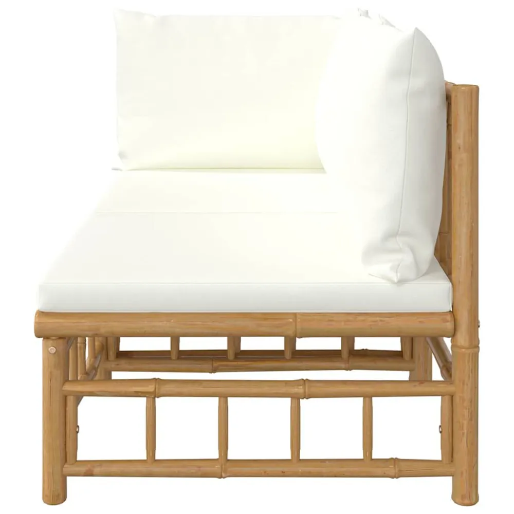 Cadeira de Balanço 2 pcs conjunto lounge de jardim bambu com almofadões branco nata