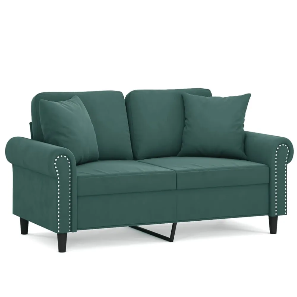 Cadeira de Balanço Sofá 2 lug. com almofadas decorativas 120 cm veludo verde-escuro