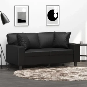 Cadeira de Balanço Sofá 2 lugares + almofadas decorativas 120cm couro artif. preto