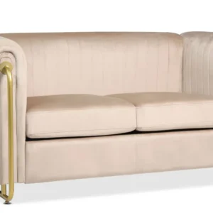 Cadeira de Balanço Sofá de 2 lugares art déco Edward estrutura de metal dourado e Veludo Bege Distinto