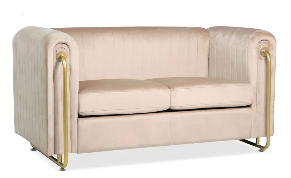 Cadeira de Balanço Sofá de 2 lugares art déco Edward estrutura de metal dourado e Veludo Bege Distinto