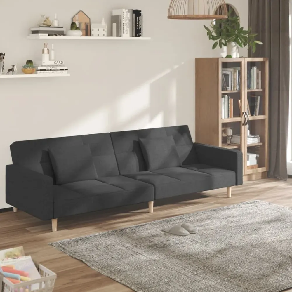 Cadeira de Balanço Sofá-cama 2 lugares com duas almofadas tecido cinzento-escuro