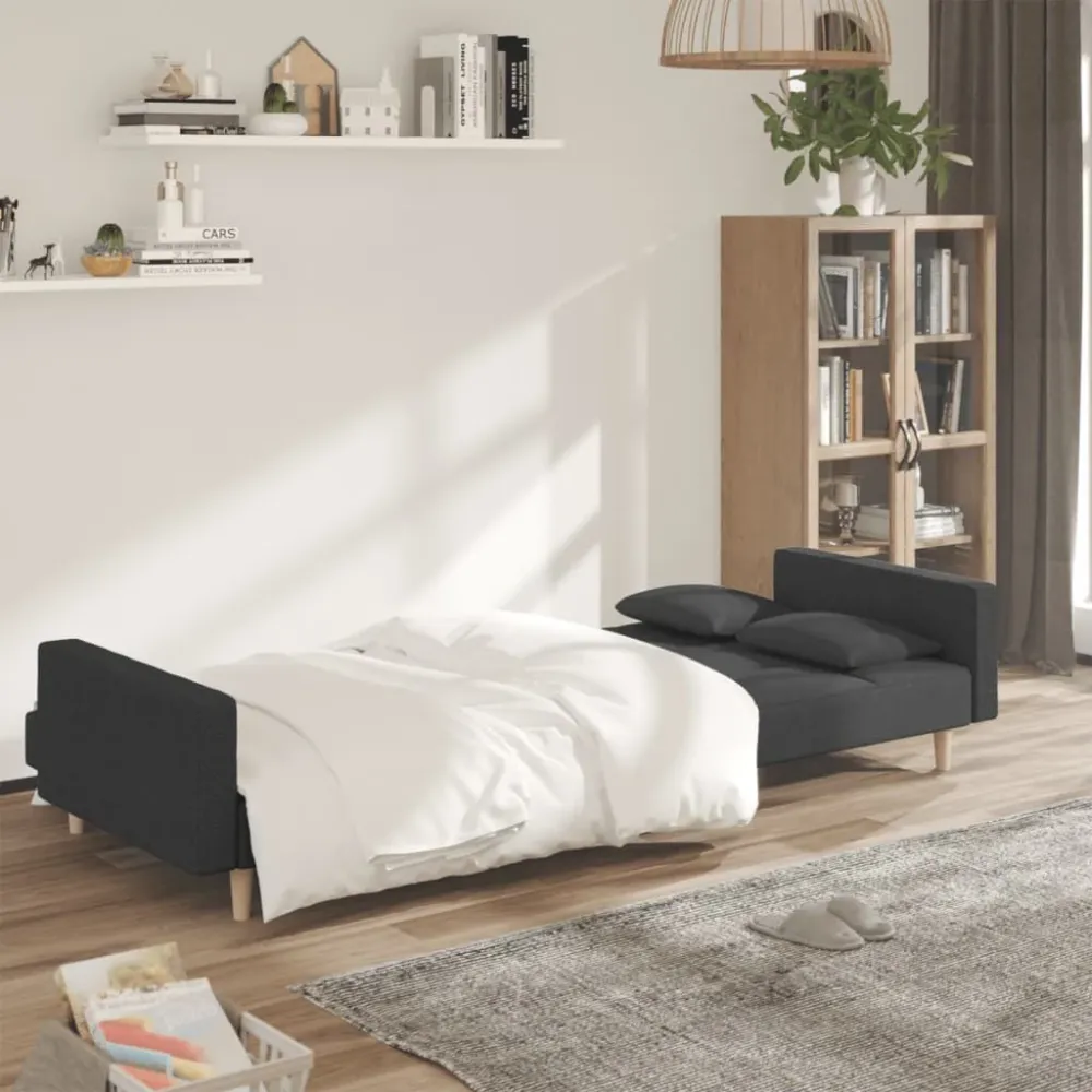 Cadeira de Balanço Sofá-cama 2 lugares com duas almofadas tecido cinzento-escuro