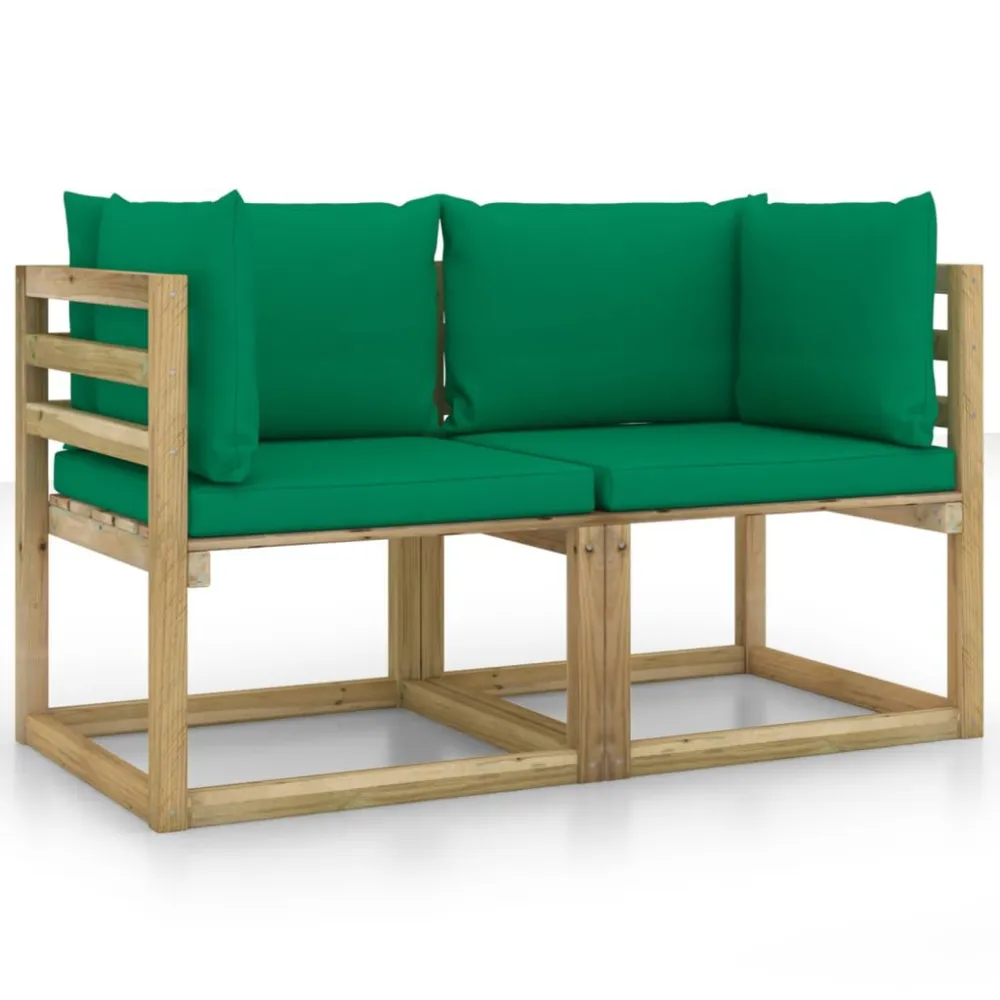 Cadeira de Balanço Sofás de canto para jardim com almofadões 2pcs pinho impreg. verde