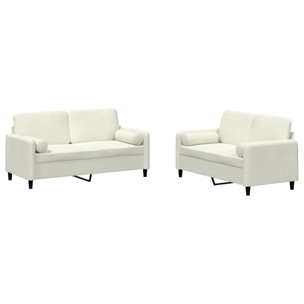 Cadeira Dobrável 2 pcs conjunto de sofás com almofadas veludo cor creme