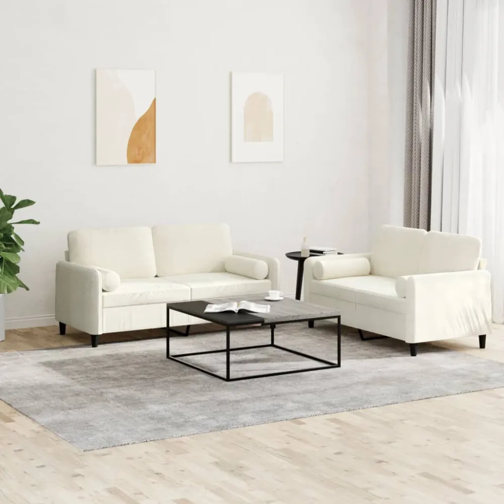 Cadeira Dobrável 2 pcs conjunto de sofás com almofadas veludo cor creme
