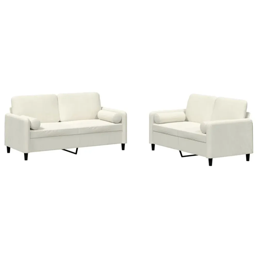 Cadeira Dobrável 2 pcs conjunto de sofás com almofadas veludo cor creme