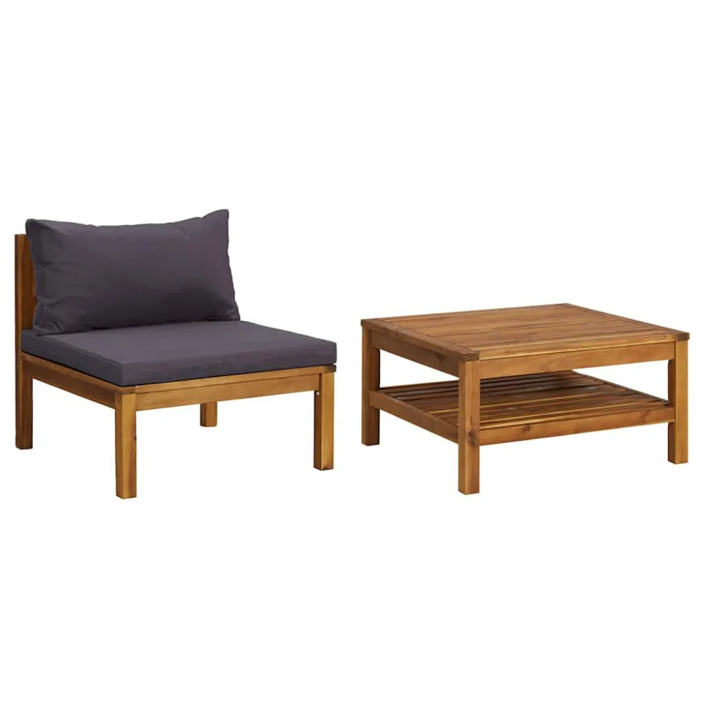 Cadeira de Jardim Conj. sofás de jardim 2 pcs com almofadões cinza-escuro acácia