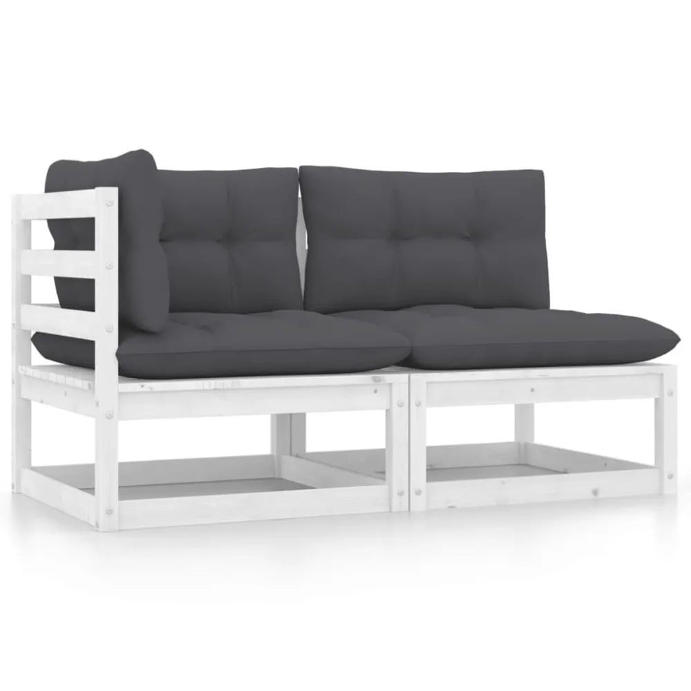Cadeira de Jardim 2 pcs conj. lounge de jardim com almofadões pinho maciço branco
