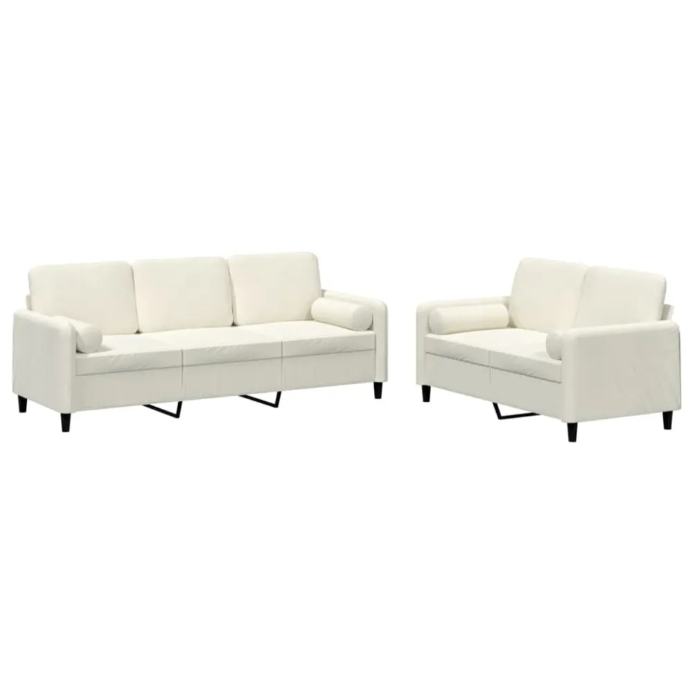 Cadeira de Jardim 2 pcs conjunto de sofás com almofadas veludo cor creme