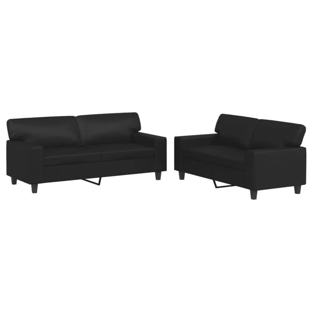 Cadeira de Jardim 2 pcs conjunto de sofás couro artificial preto
