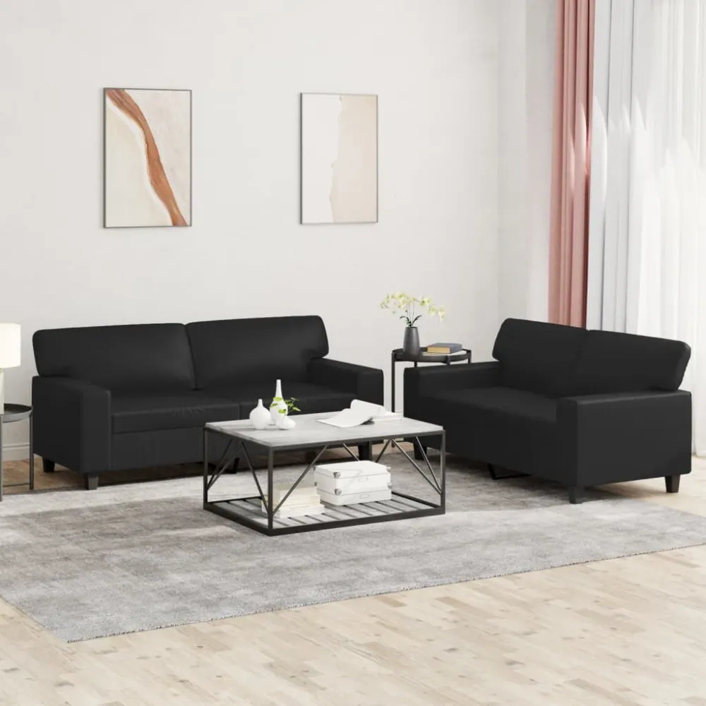 Cadeira de Jardim 2 pcs conjunto de sofás couro artificial preto