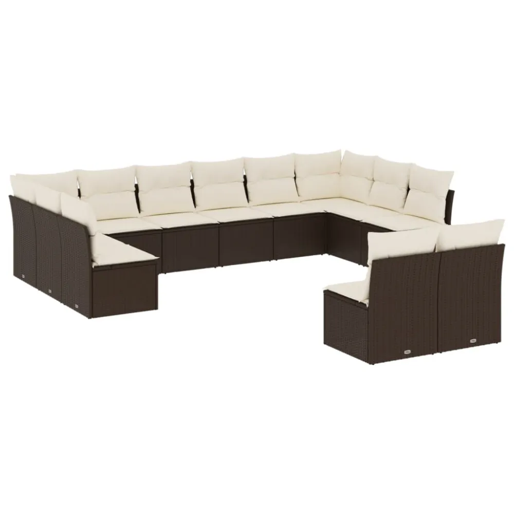 Cadeira de Jardim 12 pcs conjunto de sofás jardim com almofadões vime PE castanho