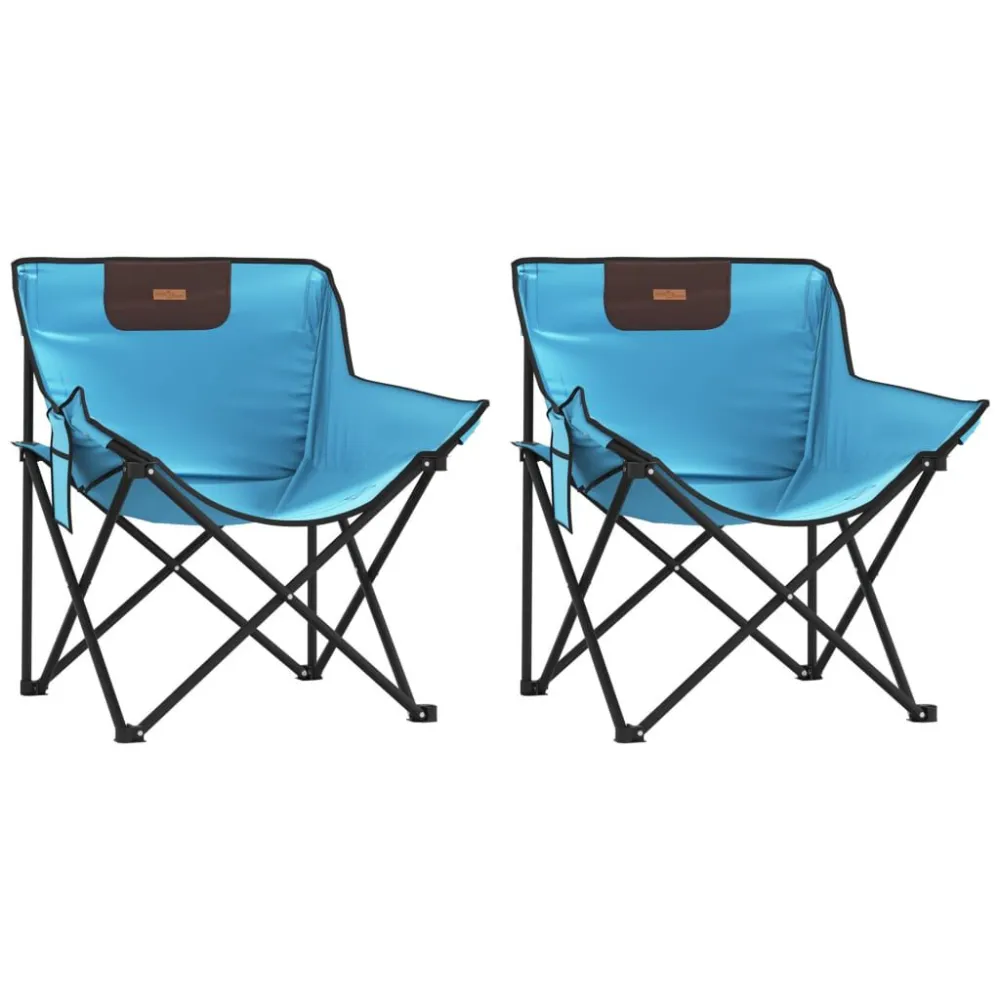 Cadeiras de campismo com bolso dobráveis 2 pcs azul cintilante com Revestimento em Textilene