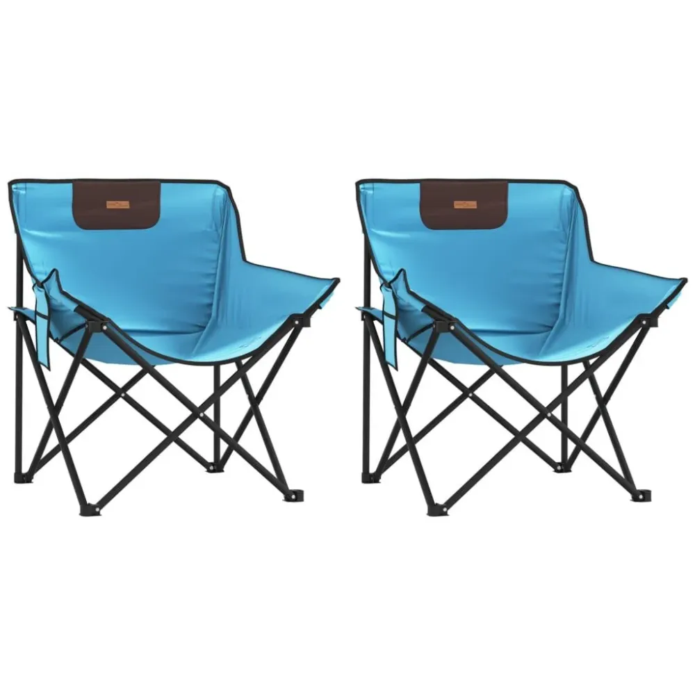 Cadeiras de campismo com bolso dobráveis 2 pcs azul cintilante com Revestimento em Textilene