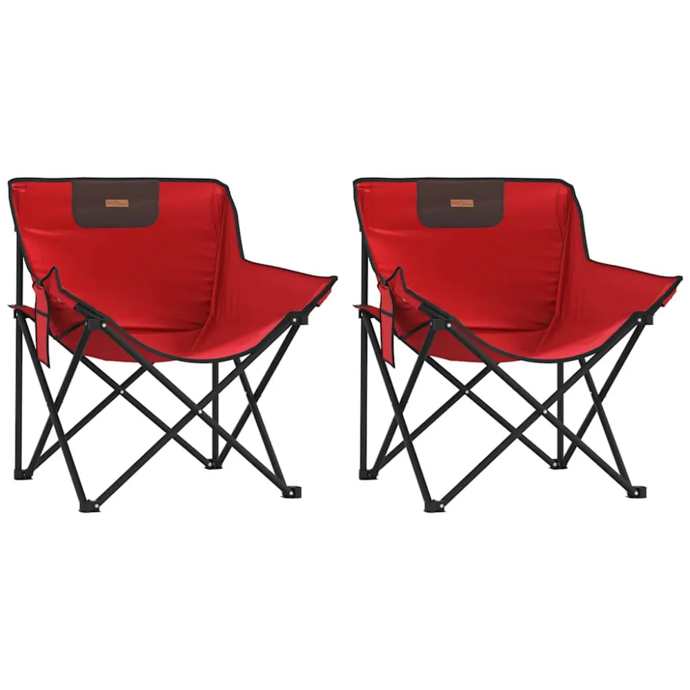 Cadeiras de campismo com bolso dobráveis 2 pcs vermelho com Tecido Impermeável UV