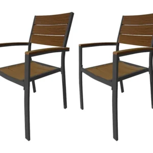 Cadeiras de exterior Rebecca Mobili Calden 89,5x56x60,5 Alumínio Polywood Cinzento escuro Castanho Sofisticado CONJUNTO 2...