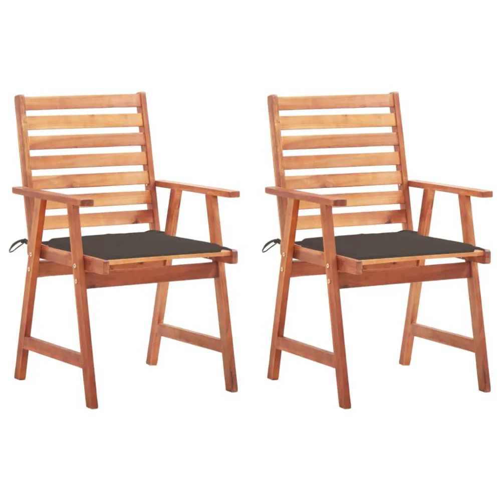 Cadeiras de jantar para jardim 2 pcs com almofadões acácia maciç em Tecido Sunbrella