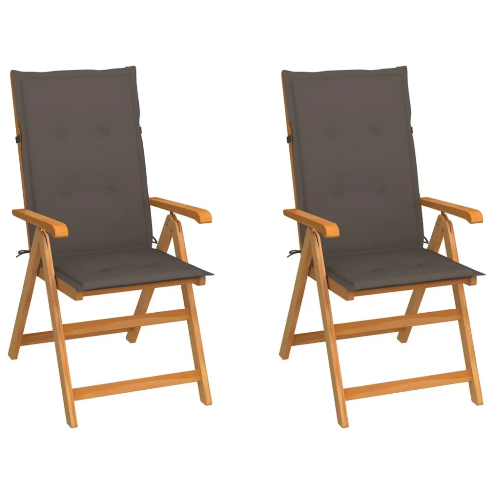 Cadeiras de jardim com almofadões cinza-acast. 2 pcs teca maciç | Montagem Fácil e Rápida