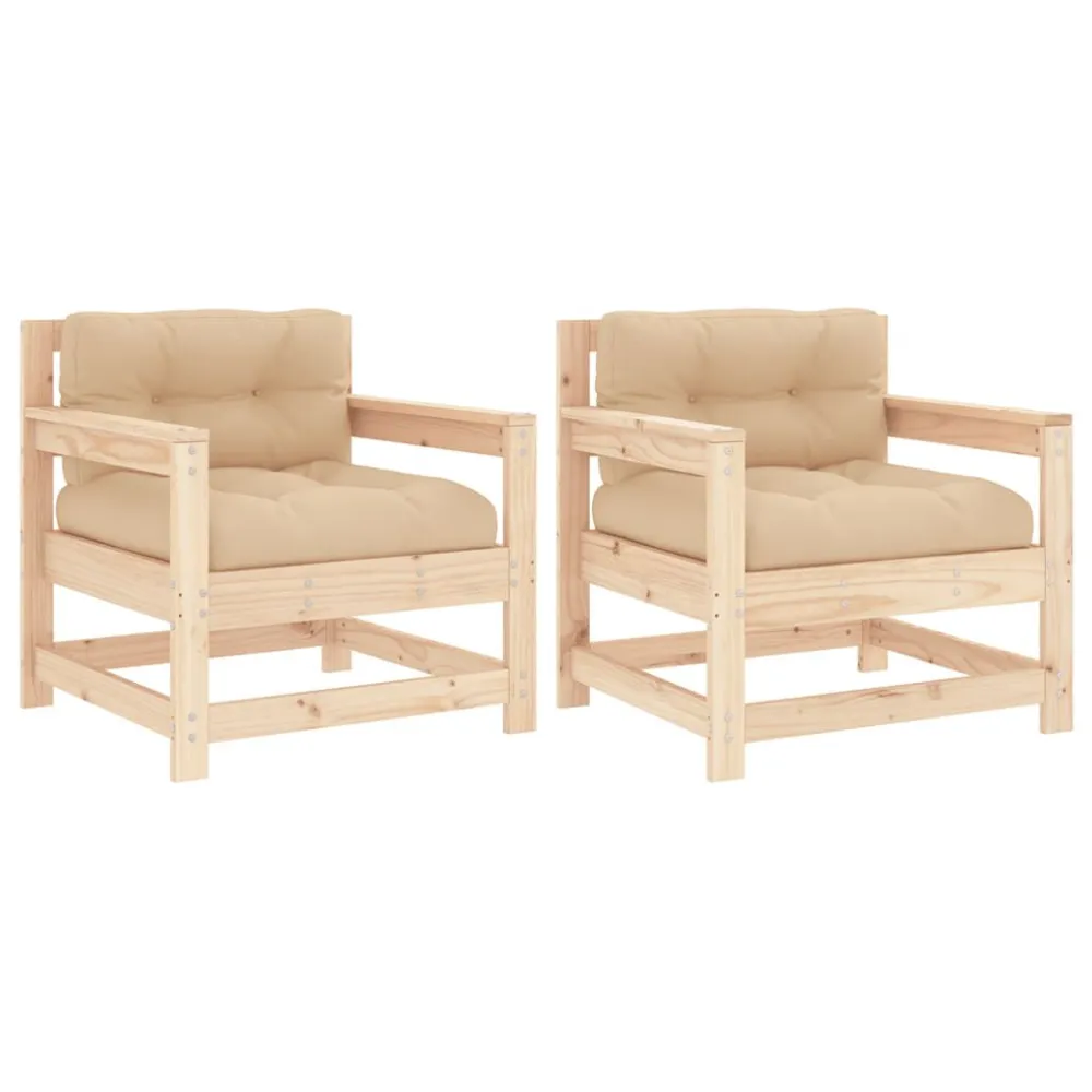 Cadeiras de jardim com almofadões 2 pcs pinho maciço | Resistente à Chuva | Confortável