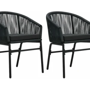 Cadeiras de jardim 2 peças vime PE preto para Piscina e Jardim