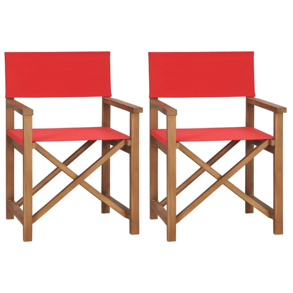 Cadeiras de realizador 2 pcs madeira de teca maciç vermelho com Almofada Inclusa
