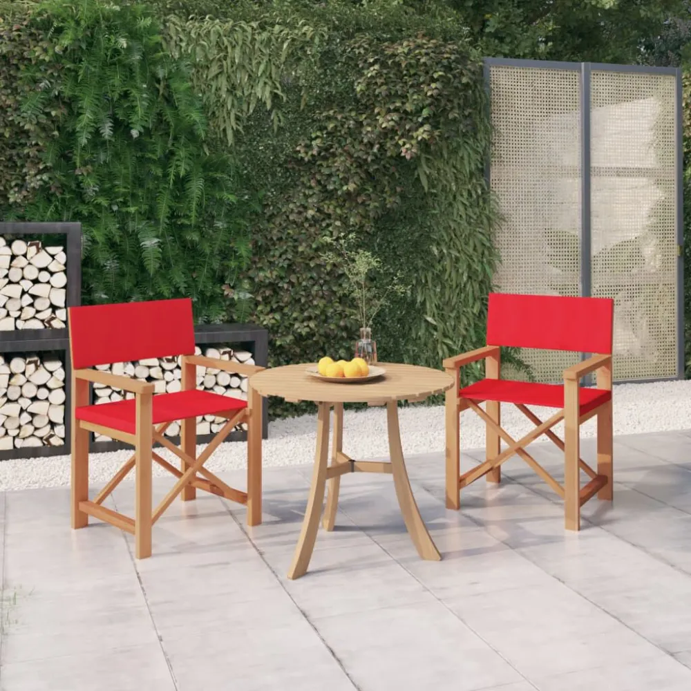 Cadeiras de realizador 2 pcs madeira de teca maciç vermelho com Almofada Inclusa
